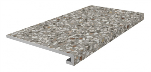 Керамический гранит KERAMA MARAZZI Ступень клееная фронтальная Бричиола серый матовый обрезной 33x60x0,9